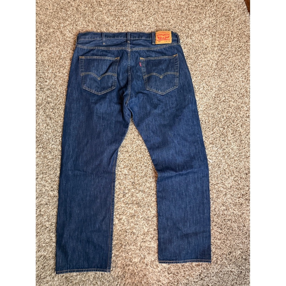 Levis 501 Original Fit Mens Dark Wash Indigo Straight Leg Button Fly Jeans 38x30 - Picture 5 of 5